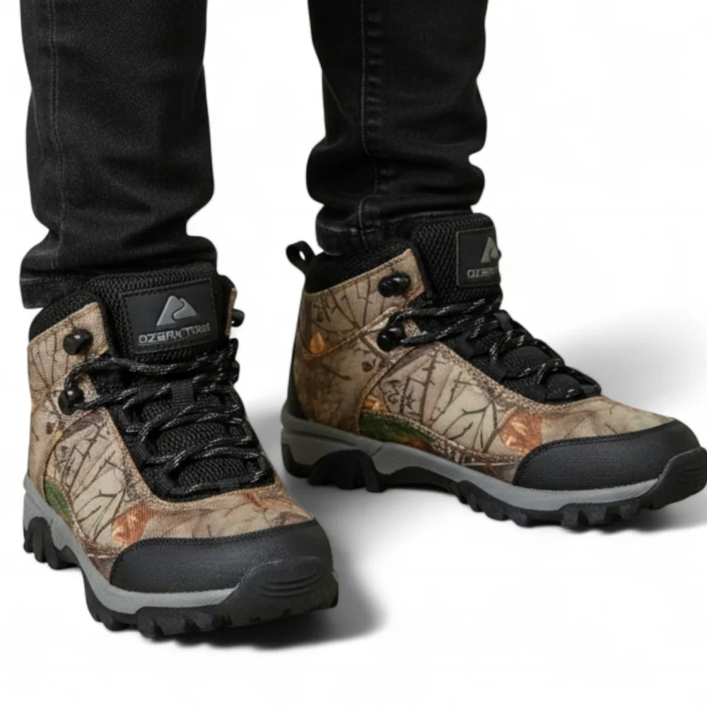 Ozark Trail Boys‎ 4 Camouflage Mid Hiking Boots Lace Up Outdoor Grip Trail Shoes